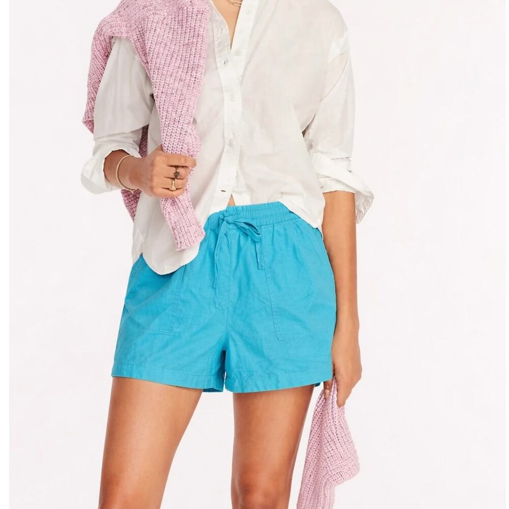 J. Crew Linen Blend Drawstring Short Blue AX922 Size M